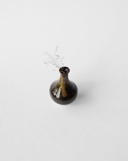 (AY1) Miniature Red Brown w/ Gold Sparkles Ceramic Vase by A—Y