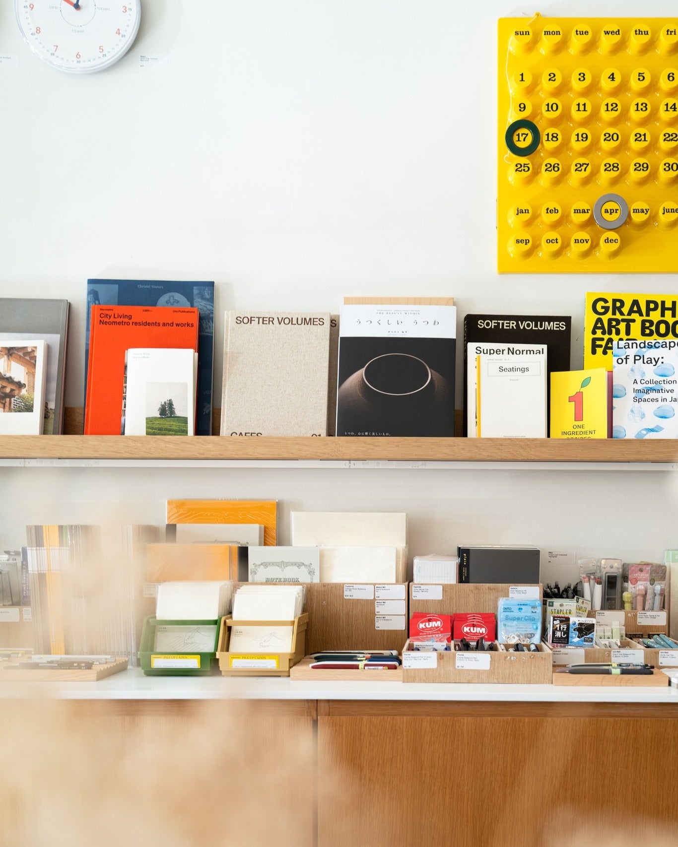 Stationery shelves at SORT in Kitsilano, Vancouver, with notebooks, pens and books