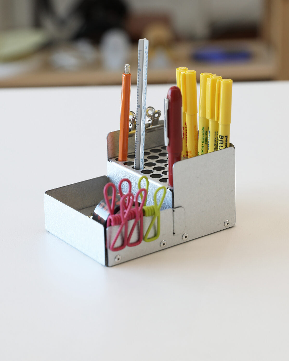 SANRO Level L Pencil Holder — Galvanized Steel — steel pencil holder at SORT Vancouver