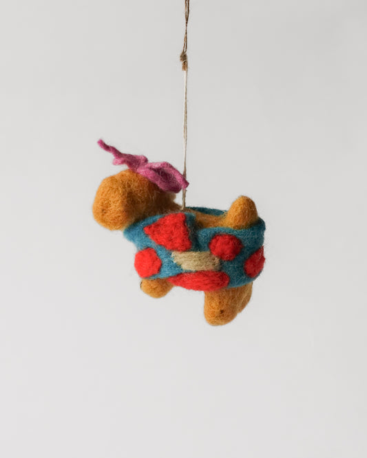 Felt Ornament — Fifi (Wrapped Dog with Pink Bow)