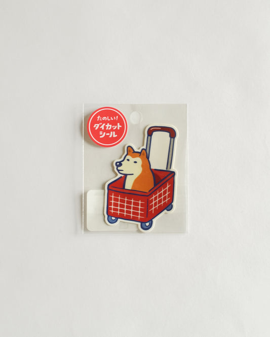 Japan Retro Die Cut Sticker - Dog in Shopping Cart