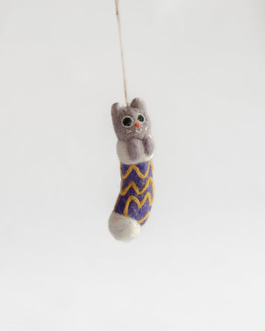 Felt Ornament — Viv (Cat in Purple Stocking)