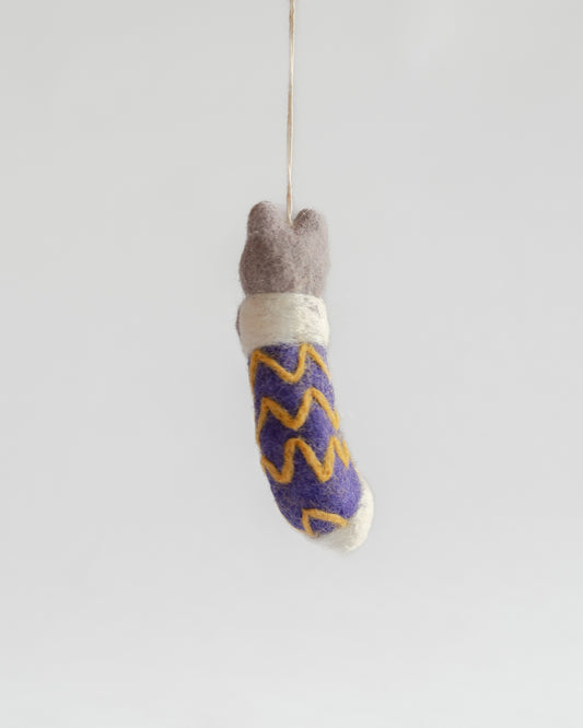 Felt Ornament — Viv (Cat in Purple Stocking)