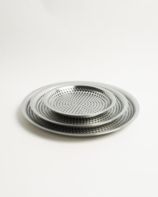 Makanai Stainless Steel Round Flat Strainer, 22 cm, by Conte — Conte, Japan, at SORT Vancouver