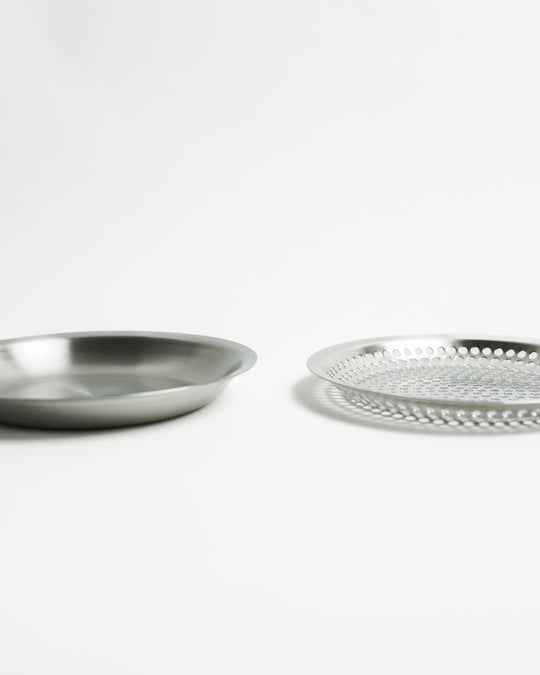 Makanai Stainless Steel Round Tray, 22 cm, by Conte — Conte, Japan, at SORT Vancouver