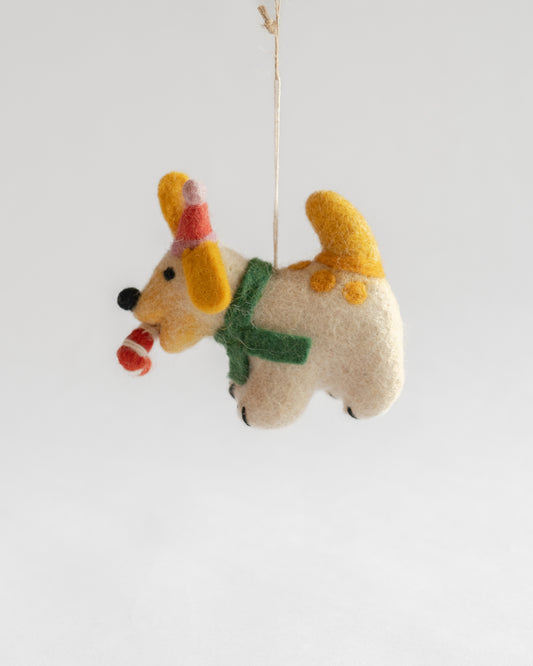 Felt Ornament — Martha (Dog with Candy Cane)