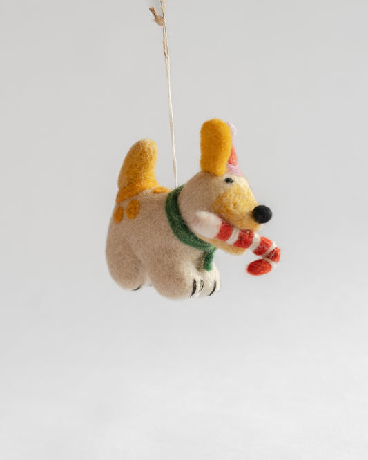 Felt Ornament — Martha (Dog with Candy Cane)