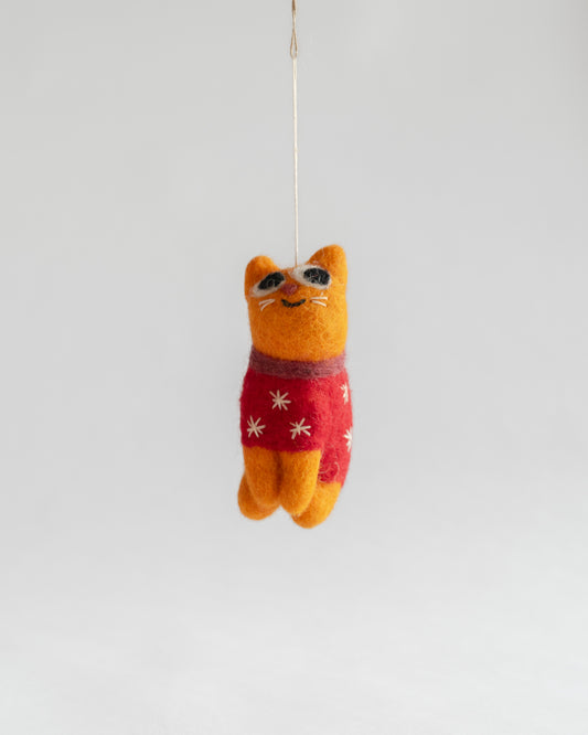 Felt Ornament — Esther (Cat in Magenta Jumper)
