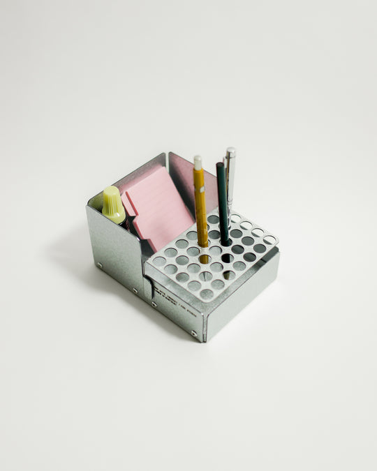 SANRO Level L Pencil Holder — Galvanized Steel — steel pencil holder at SORT Vancouver