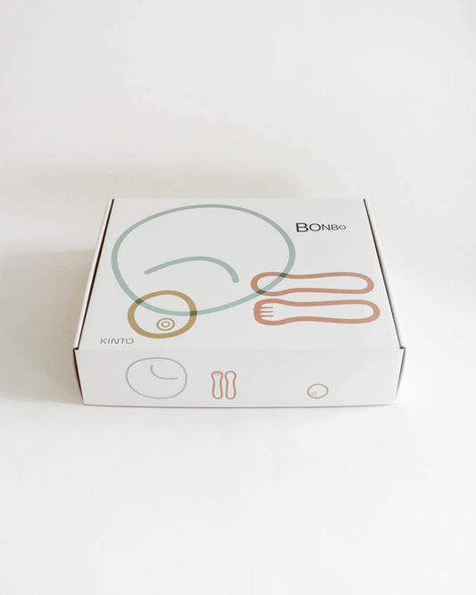 KINTO BONBO Utensils for Kids 4pcs set - Plate, Straw Cup, Spoon, and Fork