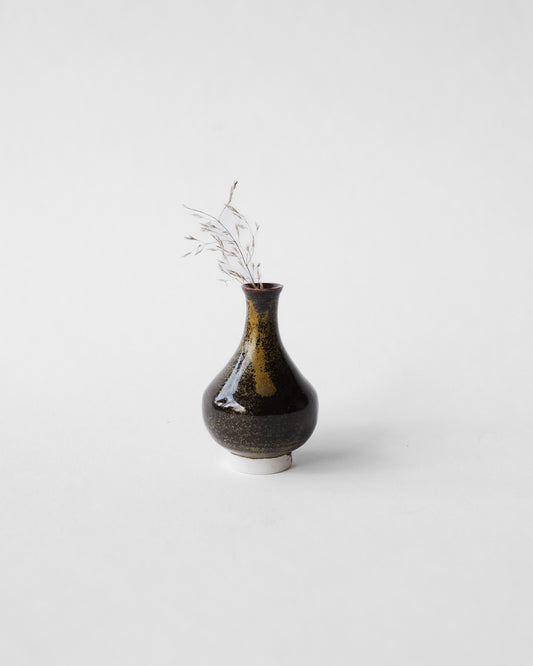 (AY1) Miniature Red Brown w/ Gold Sparkles Ceramic Vase by A—Y