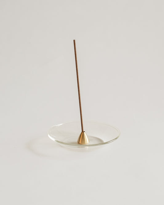 Kousaido Brass Cone Incense Holder with Glass Plate