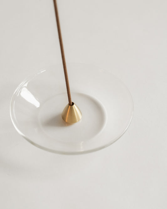 Kousaido Brass Cone Incense Holder with Glass Plate