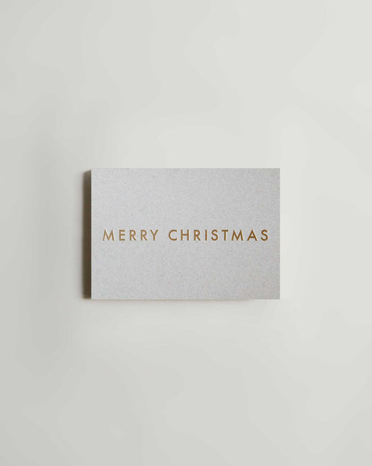 ola Foil Blocked Merry Christmas Card (Brass on Recycled Grey) — ola Studio, greeting card at SORT Vancouver