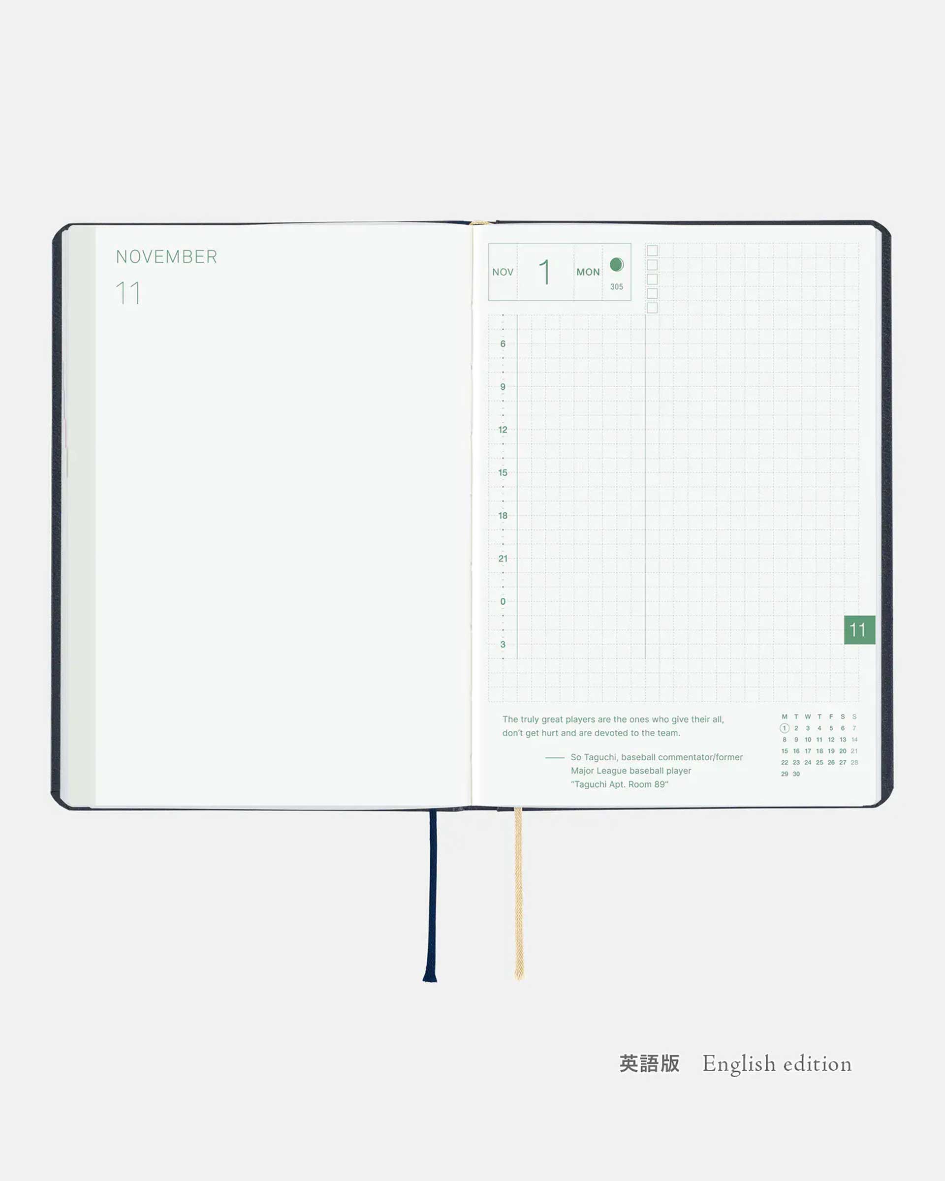 Hobonichi Techo 2027 HON Planner — Slash (Navy) A6 detail — Hobonichi, Japan, at SORT Vancouver