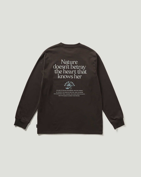Snow Peak Living With Nature Long Sleeve T-Shirt — Dark Brown — Snow Peak, Japan, at SORT Vancouver