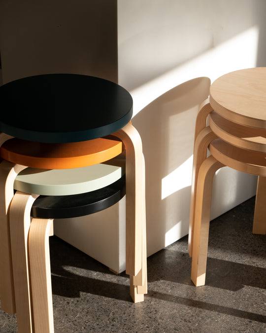 Artek Aalto Stool 60 Colour Seat detail — Finnish minimalist design at SORT Vancouver