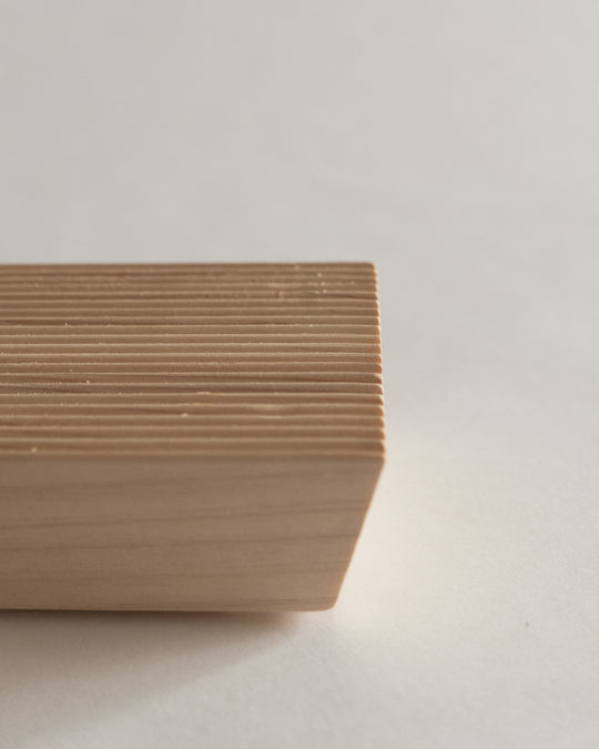 Tosaryu Hinoki Soap Rest detail — minimalist Japanese bathroom at SORT Vancouver